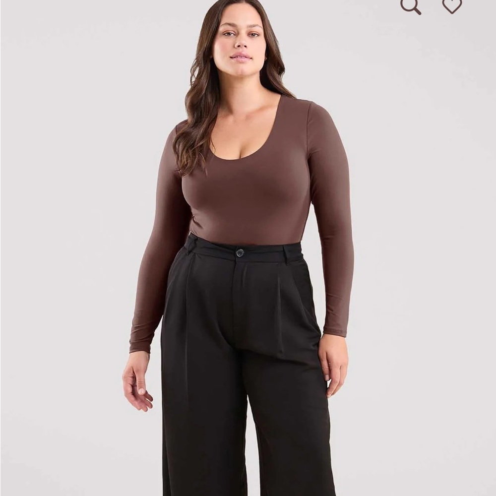 nuuds Long Sleeve Scoop Neck Bodysuit Size XXL Coffee Color